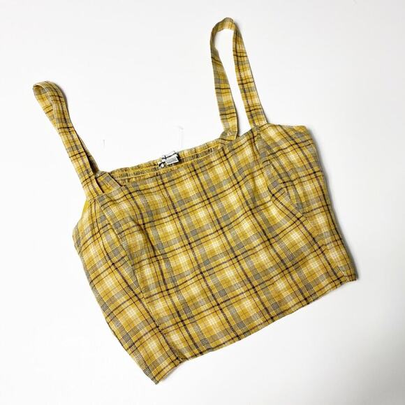 American Eagle Yellow Plaid Fall Women Crop Top XL - Picture 4 of 8